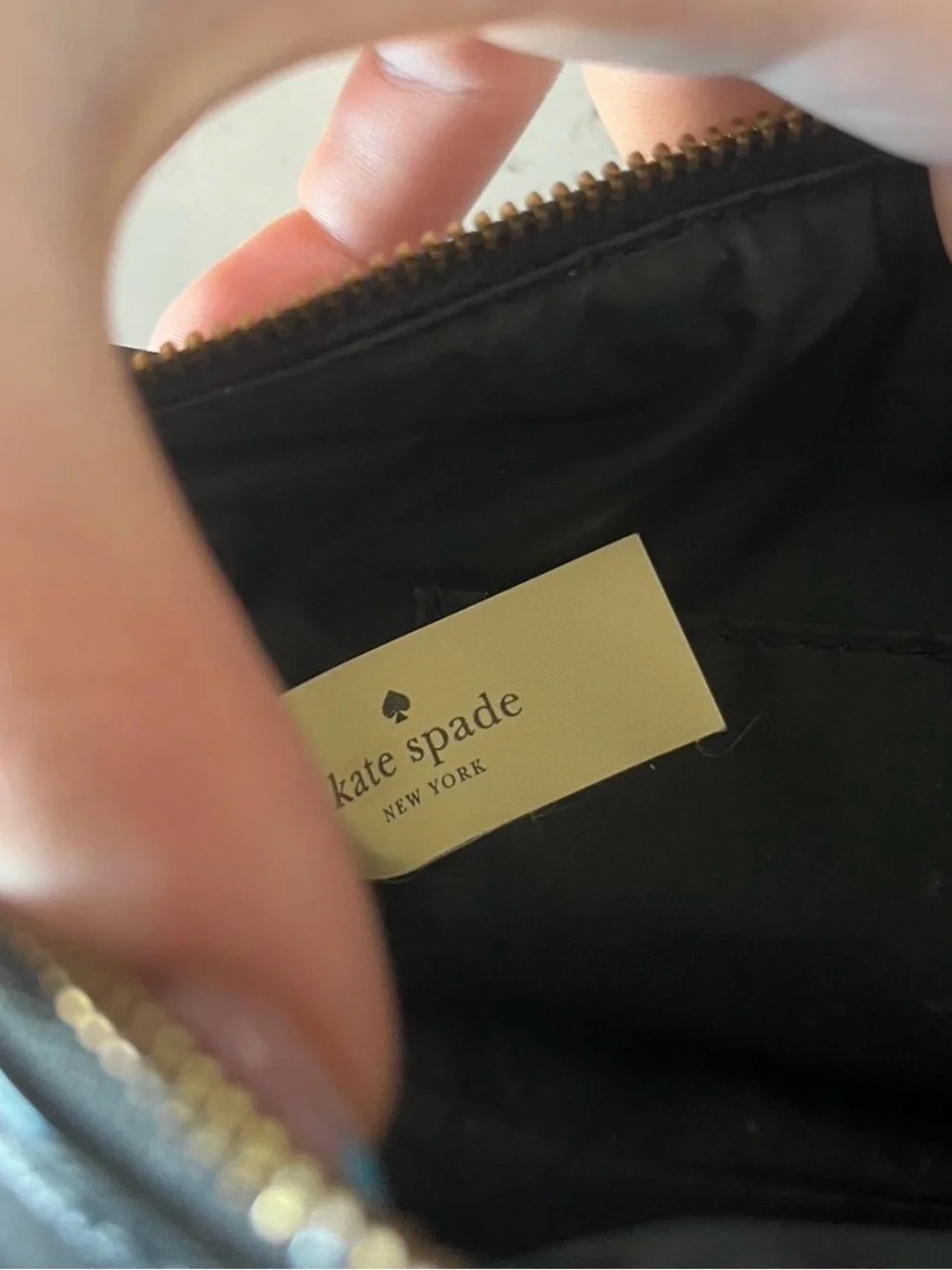 kate spade black nylon zip cosmetic pouch with gold-tone zipper